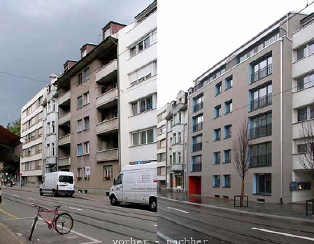 Wohnhaus Güterstrasse in Basel: vor und nach der Sanierung nach Minergie- P. (gribitheurillat AG)